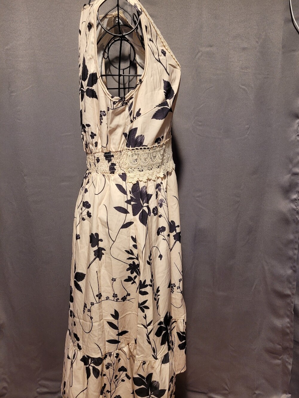 Womens Creme Dress With Black Floral Print - Picture 2 of 5